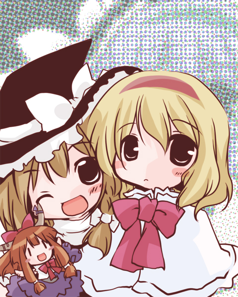 kirisame marisa, alice margatroid, and ibuki suika (touhou) drawn by futami_yayoi
