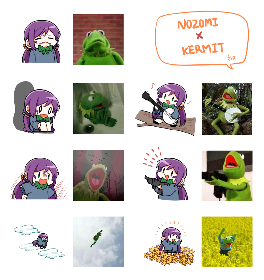 tojo nozomi and kermit the frog (love live! and 2 more) drawn by bowwow_(hamju94)