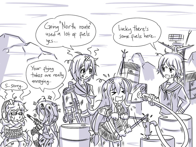 sendai, mogami, furutaka, hatsushimo, and supply depot princess (kantai collection) drawn by guin_guin