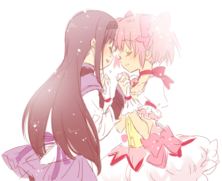 akemi homura and kaname madoka (mahou shoujo madoka magica) drawn by mochiya_marosuke