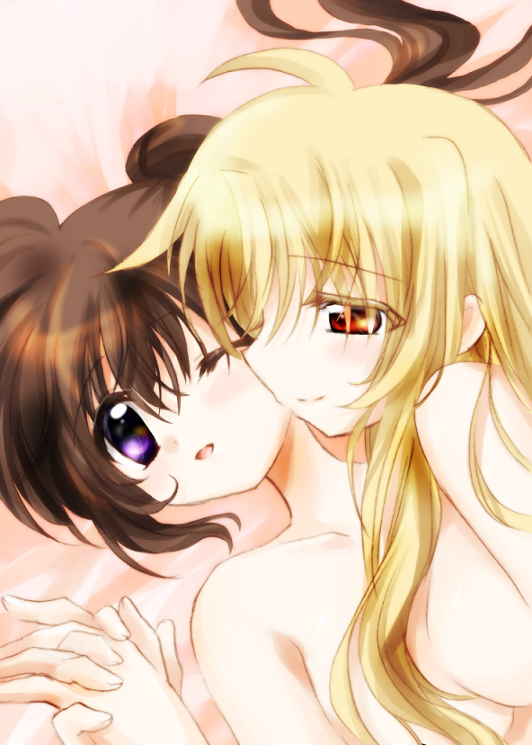 fate testarossa and takamachi nanoha (lyrical nanoha and 1 more) drawn by nanashiki