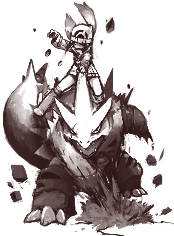 dawn and tyranitar (pokemon and 2 more) drawn by gianoa