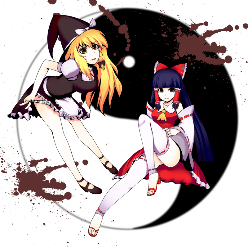 hakurei reimu and kirisame marisa (touhou and 1 more) drawn by ryuu_(dragon'snest)
