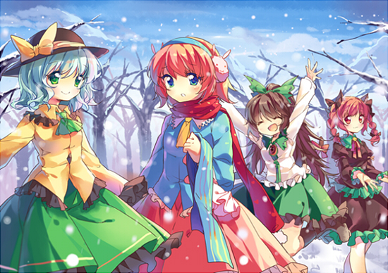 komeiji koishi, komeiji satori, kaenbyou rin, and reiuji utsuho (touhou) drawn by pf