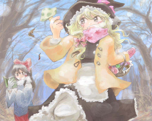 hakurei reimu and kirisame marisa (touhou) drawn by hijiki