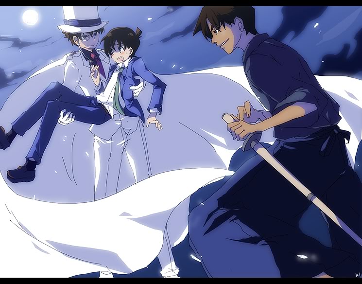 kudou shin'ichi, kaitou kid, and hattori heiji (meitantei conan and 1 more) drawn by kl_(dgzonbi)