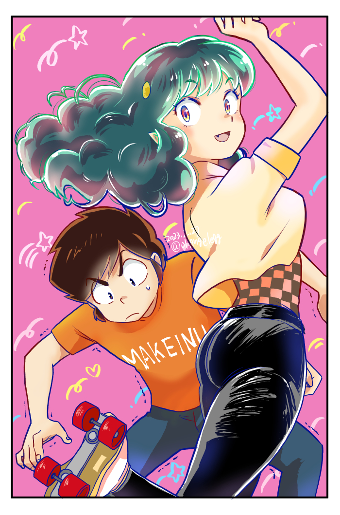 lum and moroboshi ataru (urusei yatsura) drawn by 01angelegg