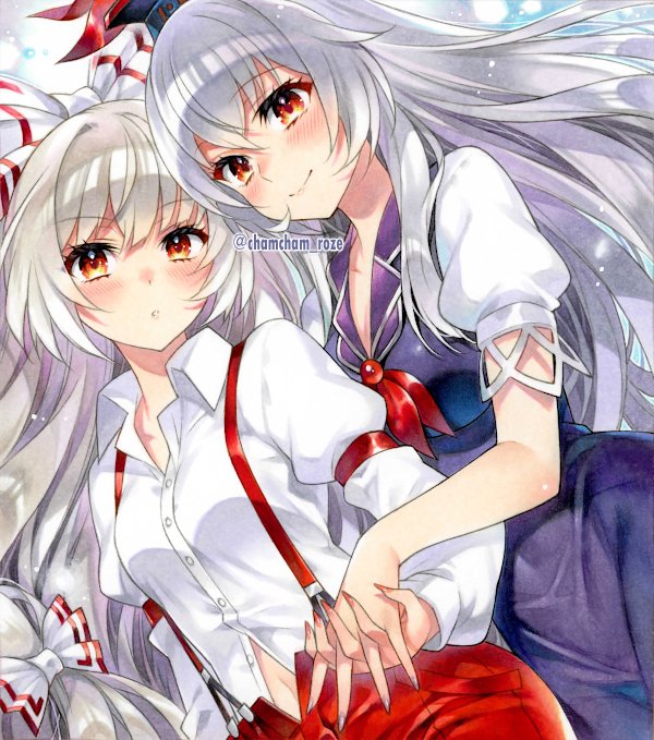 fujiwara no mokou and kamishirasawa keine (touhou) drawn by chacham