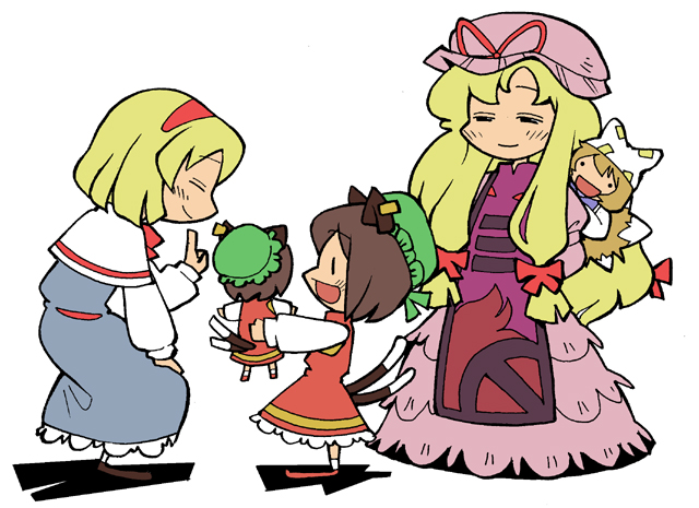 alice margatroid, yakumo yukari, yakumo ran, and chen (touhou) drawn by hounori