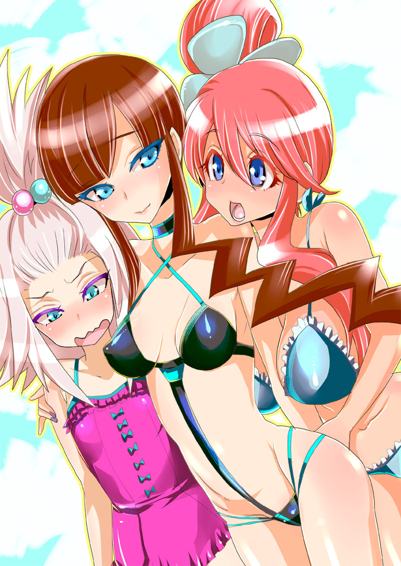 skyla, elesa, and roxie (pokemon and 1 more) drawn by ounwm