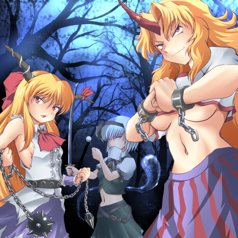 konpaku youmu, ibuki suika, and hoshiguma yuugi (touhou) drawn by wancozow