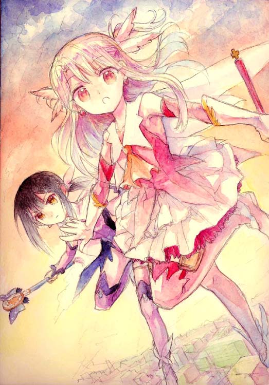 illyasviel von einzbern, miyu edelfelt, prisma illya, magical ruby, and magical sapphire (fate and 1 more) drawn by norino_moto