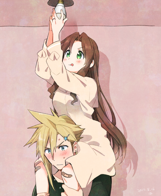 cloud strife and aerith gainsborough (final fantasy and 1 more) drawn by krudears