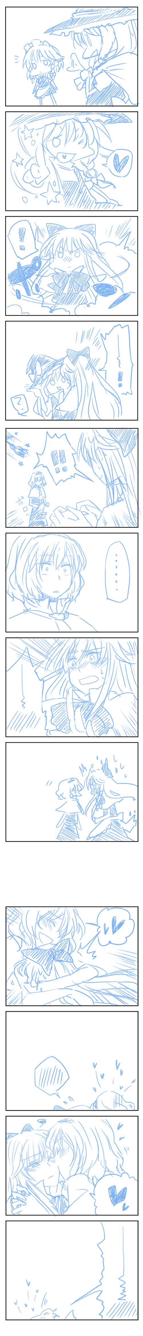 kirisame marisa, izayoi sakuya, alice margatroid, and shanghai doll (touhou) drawn by megumiya