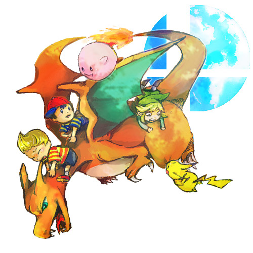 link, pikachu, kirby, charizard, ness, and 1 more (pokemon and 6 more) drawn by sin_(hitonatsu)