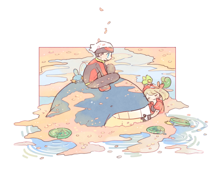 may, brendan, mudkip, treecko, lotad, and 1 more (pokemon and 1 more) drawn by katiko