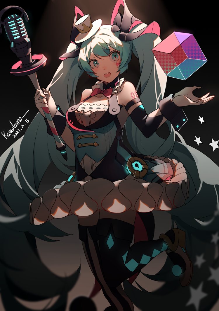 hatsune miku and magical mirai miku (vocaloid and 1 more) drawn by kofi-mo