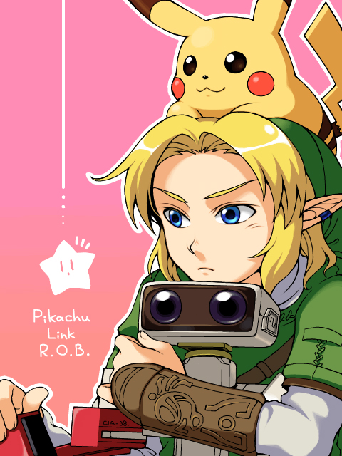 link, pikachu, and family computer robot (pokemon and 2 more)