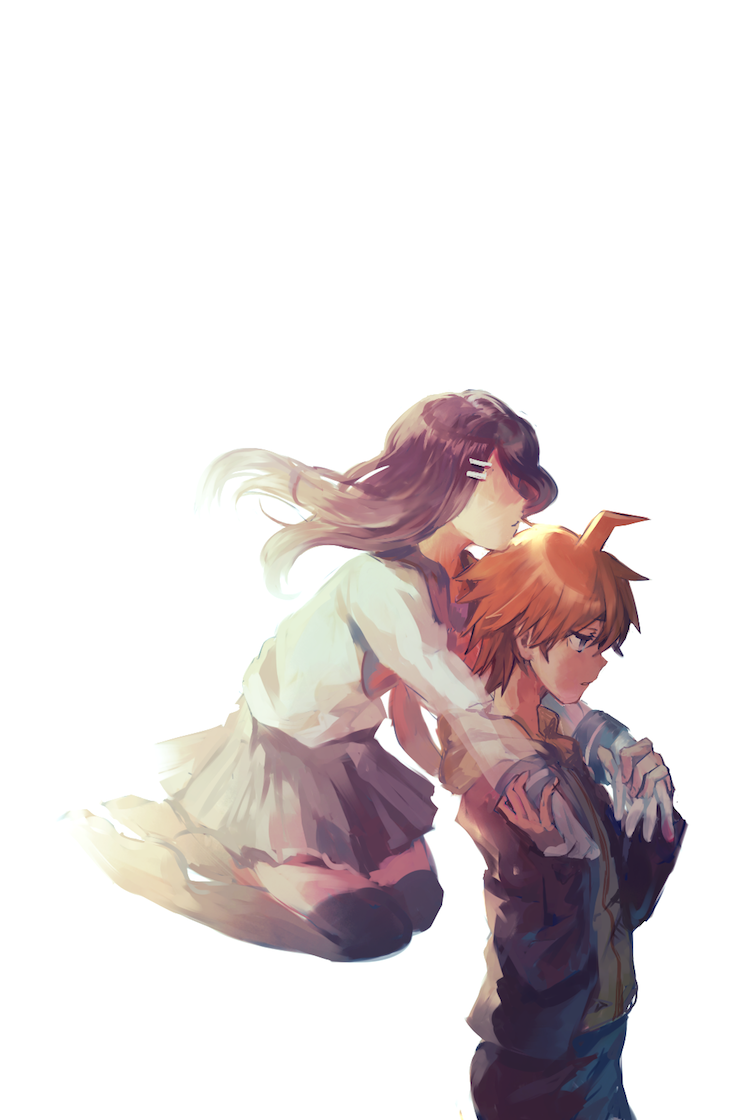 naegi makoto and maizono sayaka (danganronpa and 1 more) drawn by mebaru