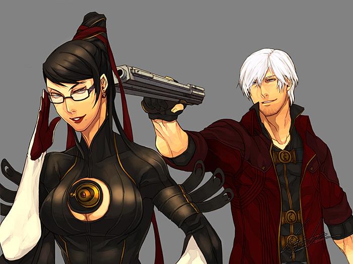 dante and bayonetta (devil may cry and 3 more) drawn by hiryuu_(kugelcruor)