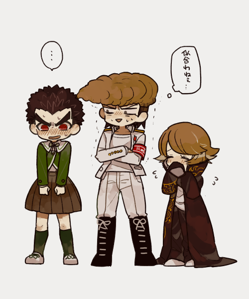 fujisaki chihiro, ishimaru kiyotaka, and owada mondo (danganronpa and 1 more) drawn by sawarabi