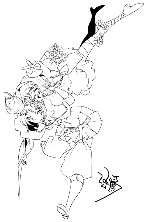 suzuna mio and futaba (mahou shoujo madoka magica and 1 more) drawn by mura_kuroe