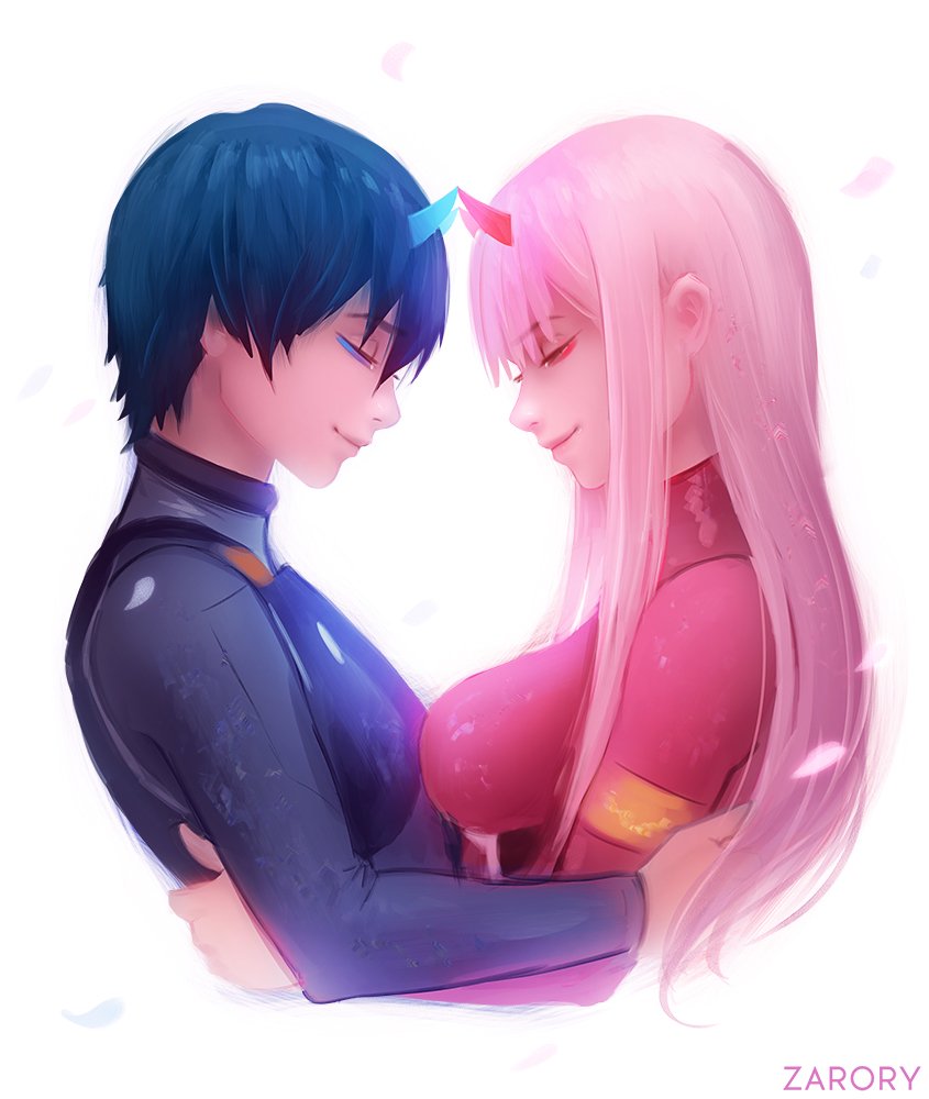 zero two and hiro (darling in the franxx) drawn by zarory