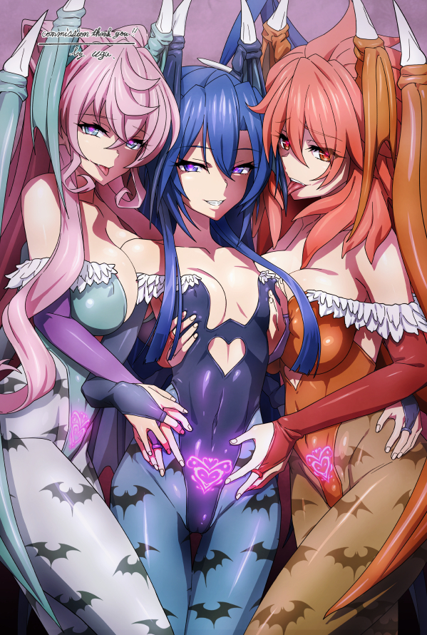 morrigan aensland, kazanari tsubasa, maria cadenzavna eve, and amou kanade (darkstalkers and 1 more) drawn by uganda_(ugandam_00)
