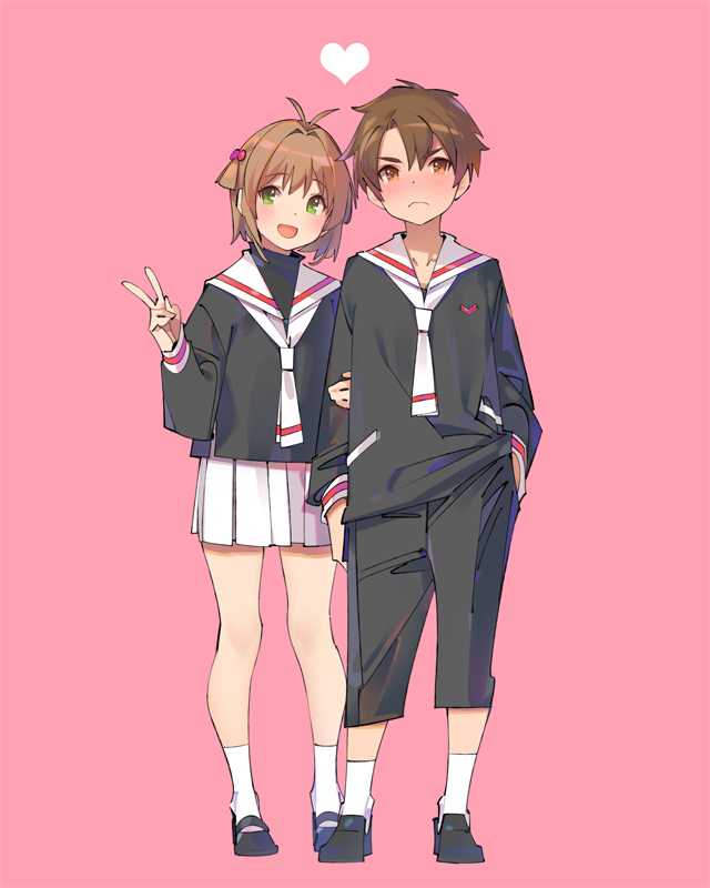 kinomoto sakura and li syaoran (cardcaptor sakura) drawn by popqn