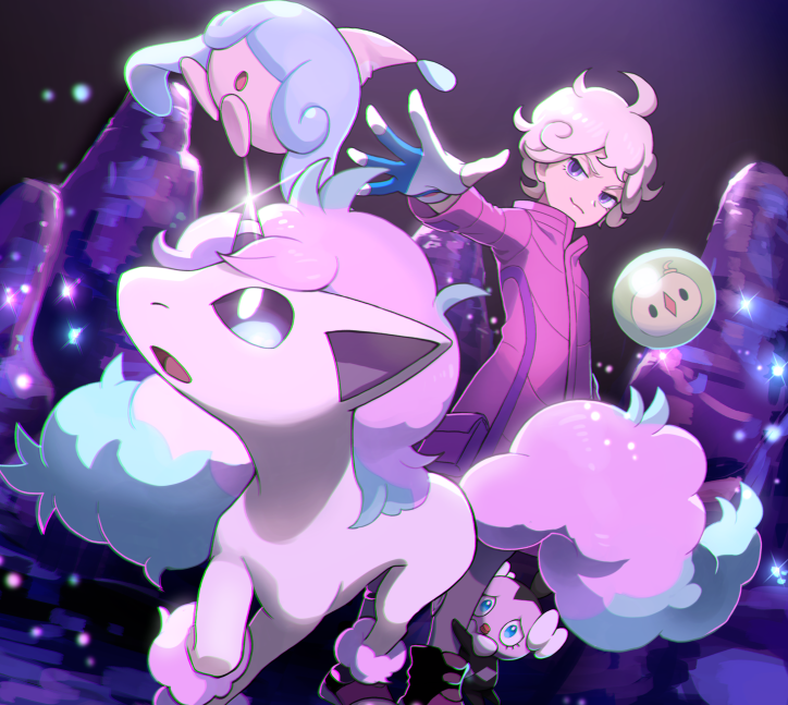 bede, hatenna, galarian ponyta, solosis, and gothita (pokemon and 1 more) drawn by gin-jou