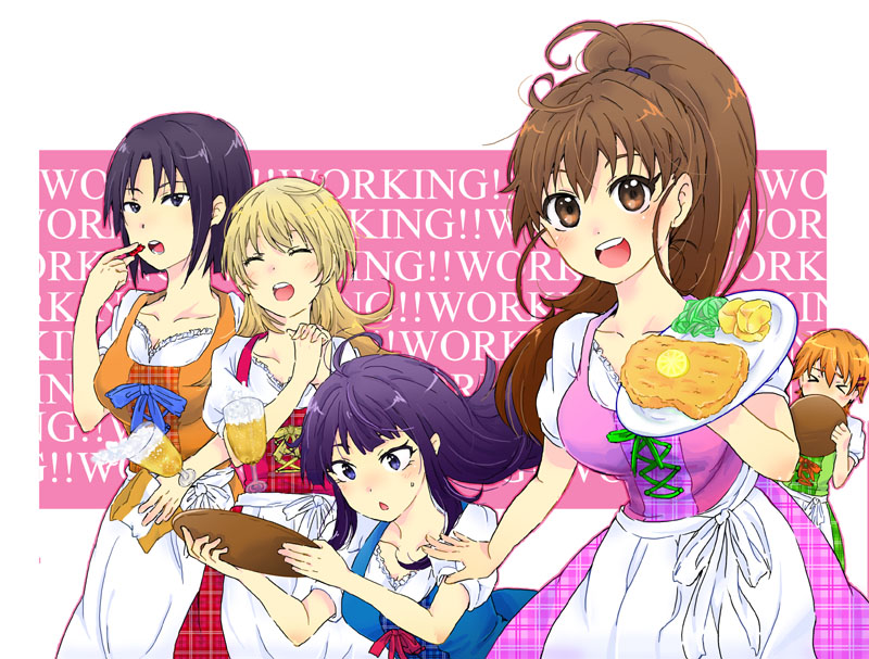 taneshima popura, inami mahiru, yamada aoi, todoroki yachiyo, and shirafuji kyouko (working!!) drawn by inuran
