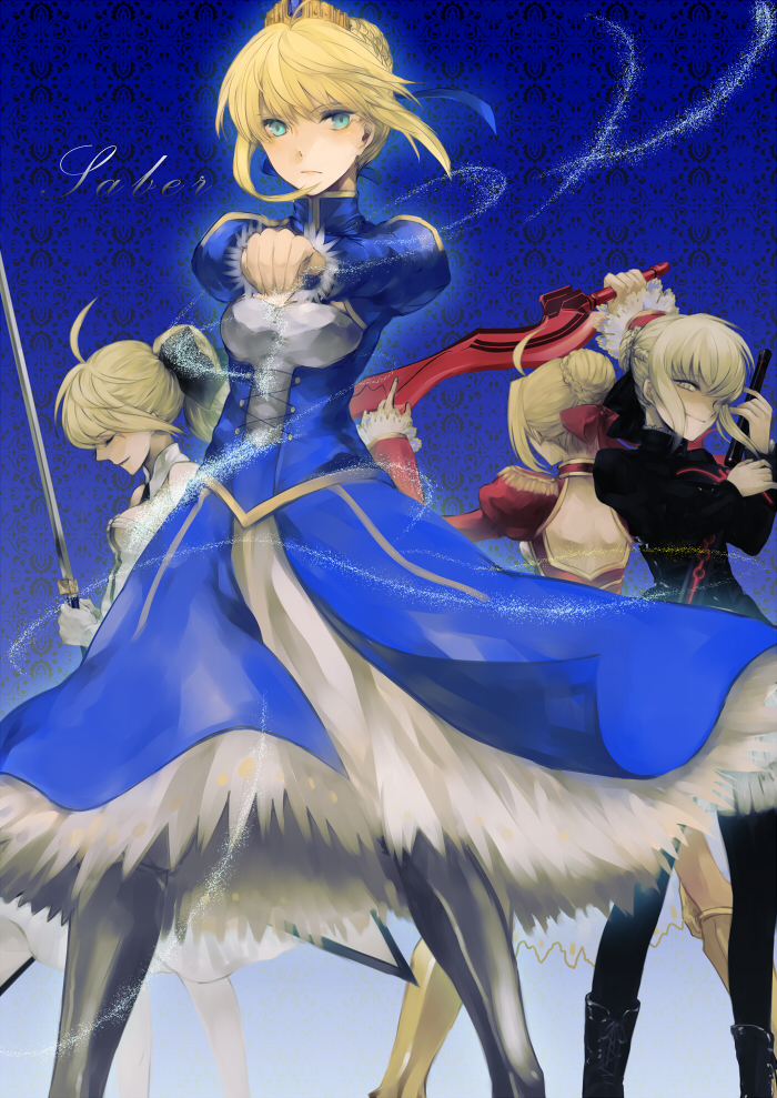 artoria pendragon, saber, nero claudius, saber alter, and saber lily (fate and 4 more) drawn by nekoyanagi_mero