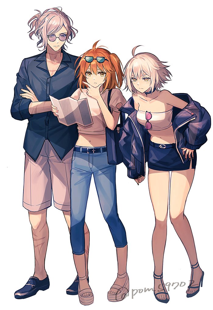 fujimaru ritsuka, jeanne d'arc alter, and edmond dantes (fate and 1 more) drawn by pom59702