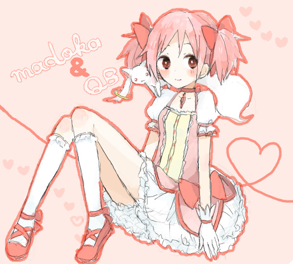 kaname madoka and kyubey (mahou shoujo madoka magica) drawn by jammy21
