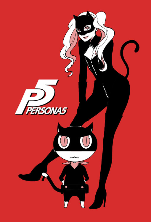 takamaki anne, morgana, and panther (persona and 1 more) drawn by a_ya_co