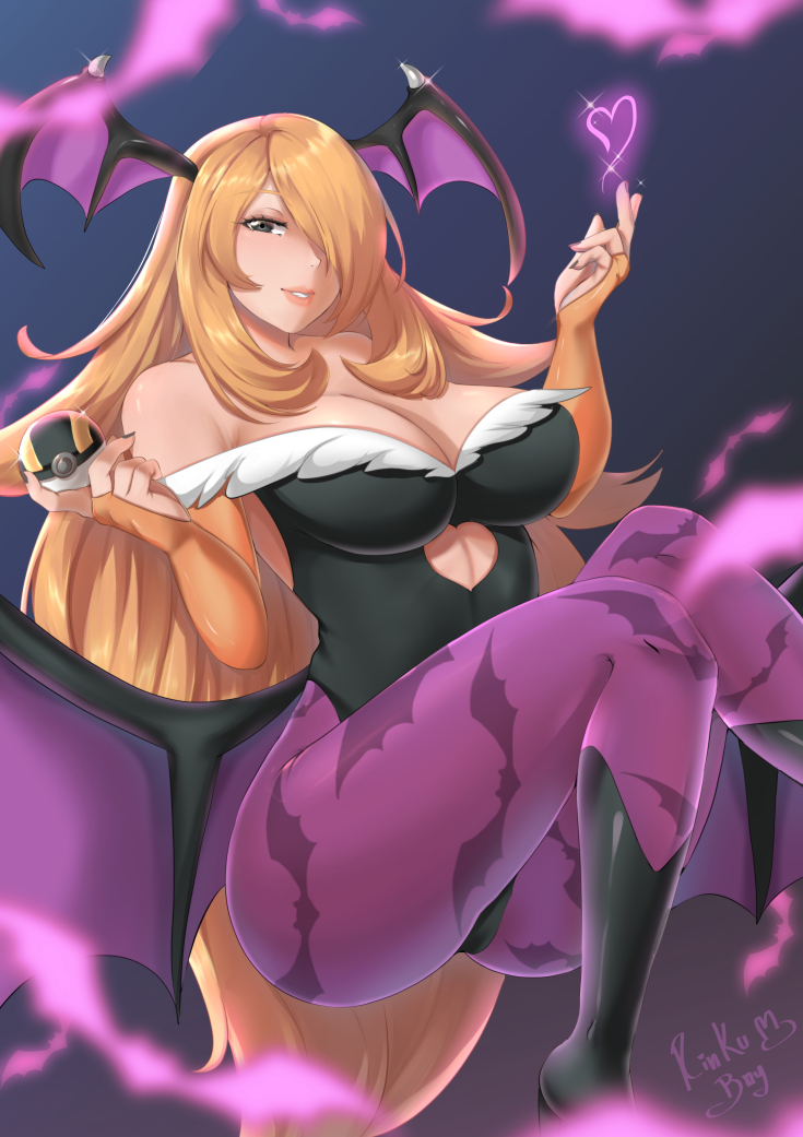 cynthia and morrigan aensland (pokemon and 2 more) drawn by rinku_bny