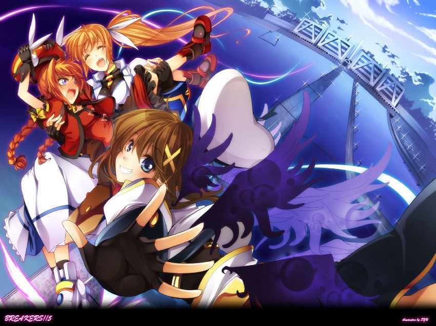 takamachi nanoha, yagami hayate, and vita (lyrical nanoha and 2 more) drawn by kawakami_shuuichi