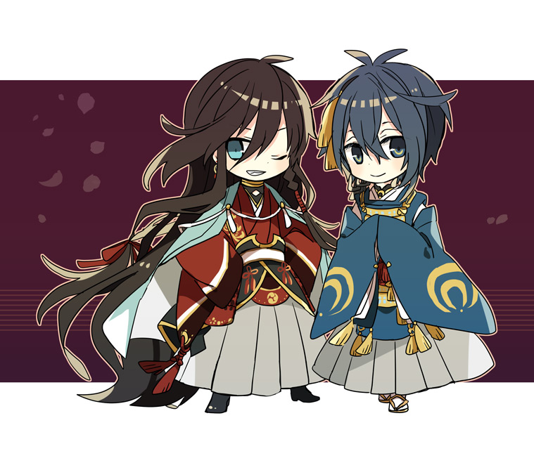 mikazuki munechika and izumi-no-kami kanesada (touken ranbu) drawn by yoshiki