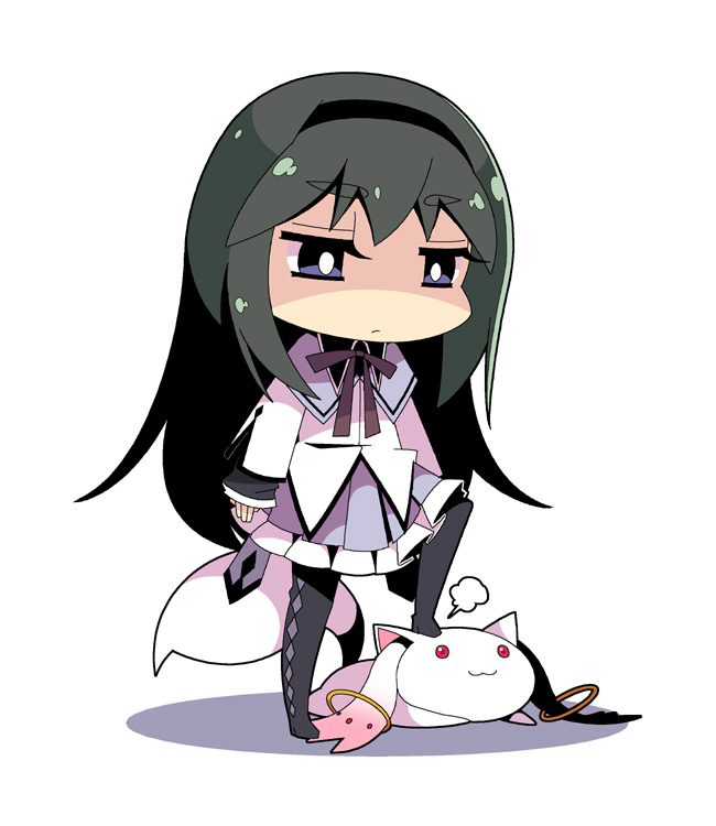 akemi homura and kyubey (mahou shoujo madoka magica) drawn by mzh