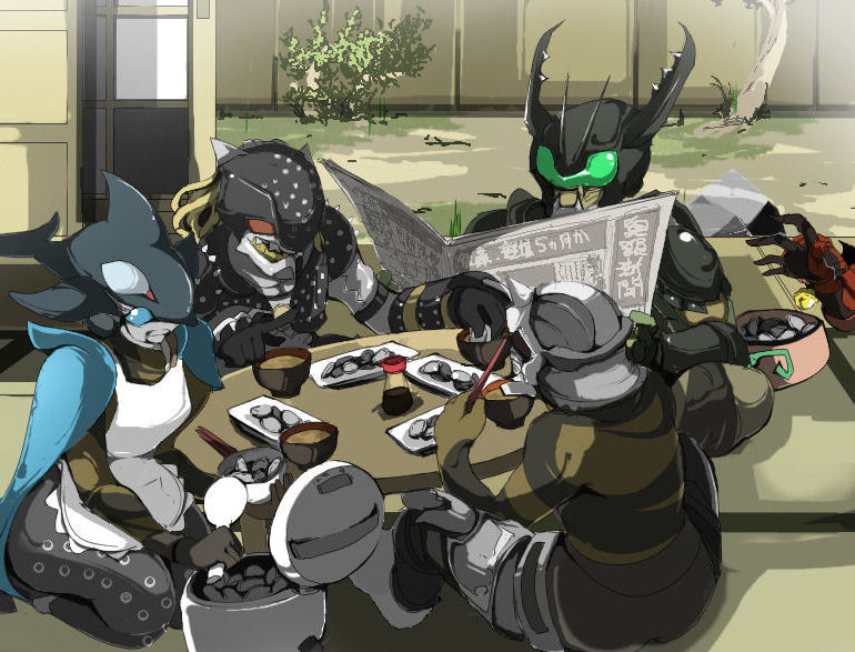 ankh, mezul, uva, gamel, and kazari (kamen rider and 1 more) drawn by name_john