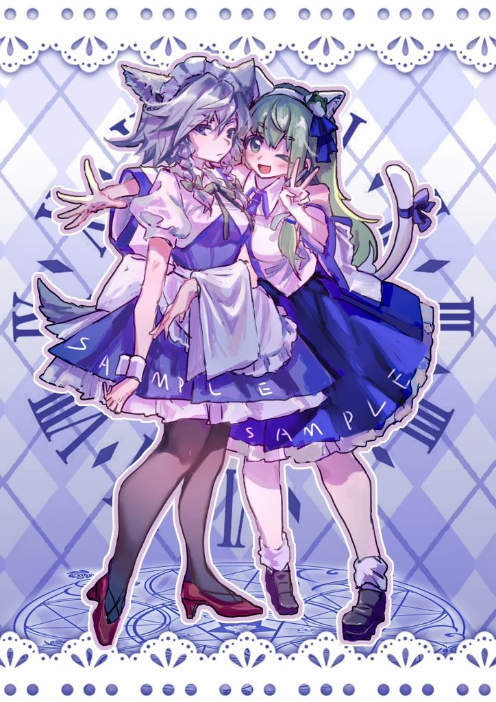 izayoi sakuya and kochiya sanae (touhou) drawn by shouxishao_jiuyuan
