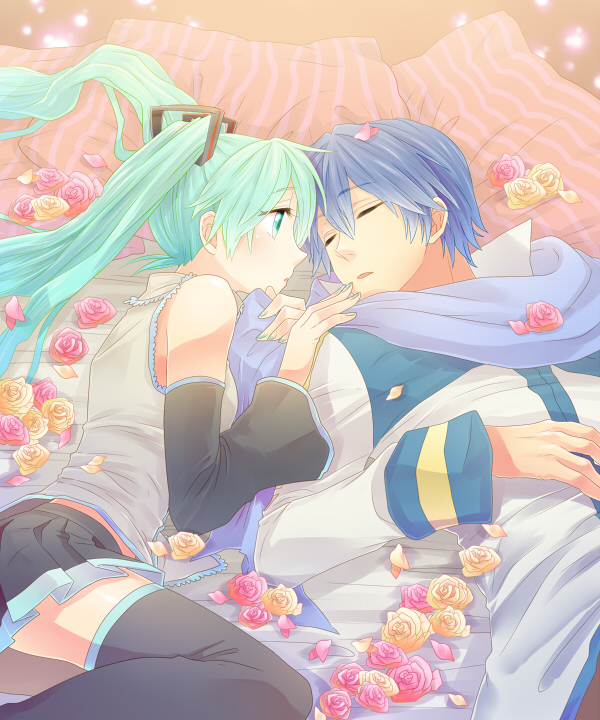 hatsune miku and kaito (vocaloid) drawn by irono_(irtyu)