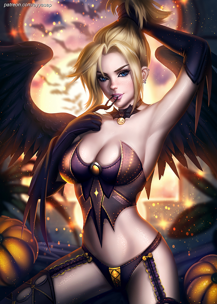 mercy and witch mercy (overwatch and 1 more) drawn by ayya_sap