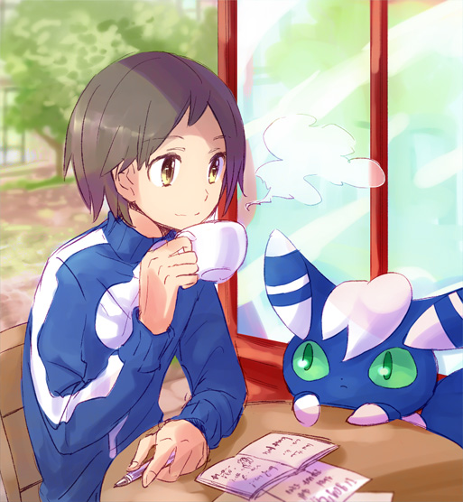calem and meowstic (pokemon and 1 more) drawn by niimura_(csnel)