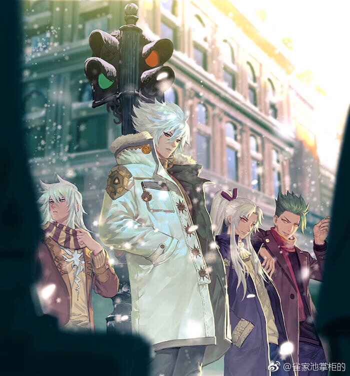 karna, achilles, amakusa shirou, and siegfried (fate and 1 more) drawn by iketsumi