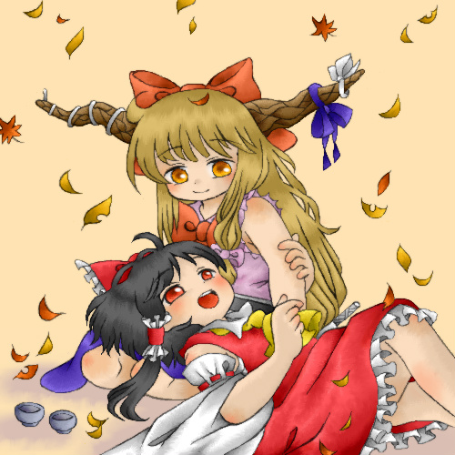 hakurei reimu and ibuki suika (touhou) drawn by mo-musu