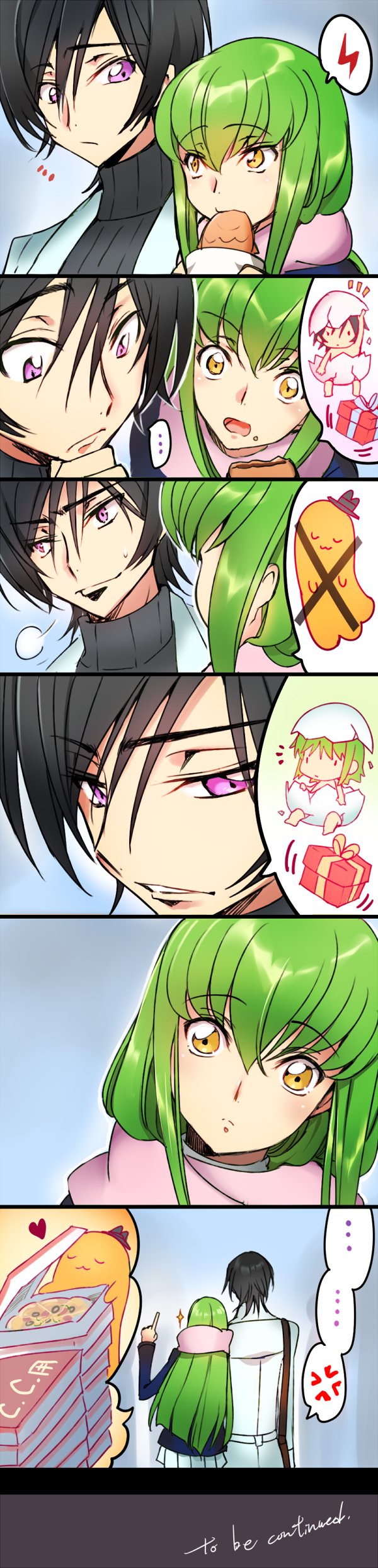 c.c., lelouch vi britannia, and cheese-kun (code geass) drawn by creayus