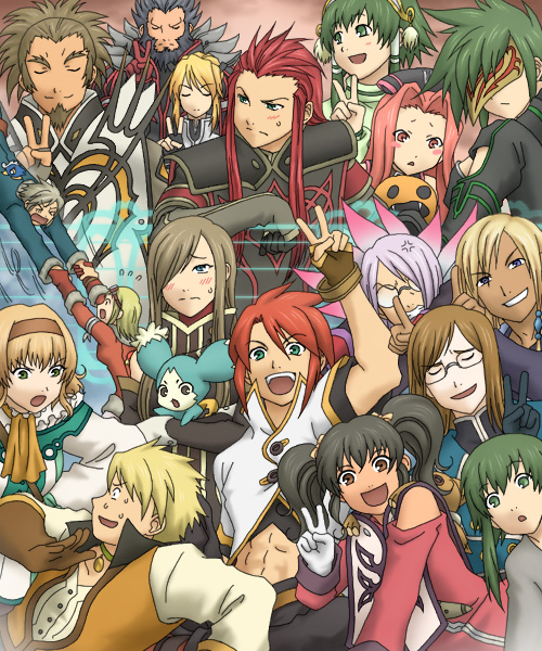 tear grants, luke fon fabre, anise tatlin, natalia luzu kimlasca lanvaldear, jade curtiss, and 15 more (tales of and 1 more) drawn by tempyou_kango