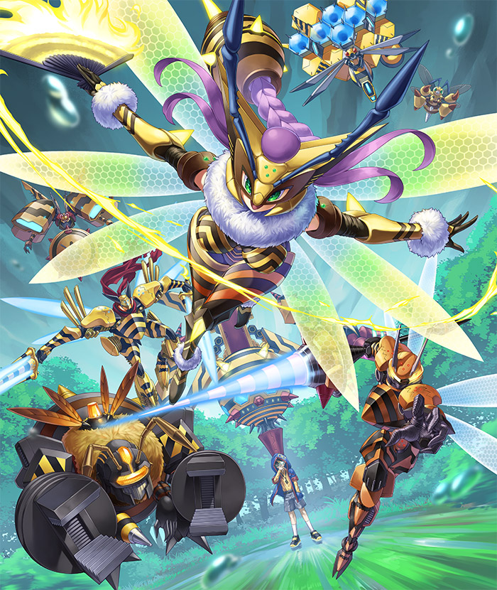 funbeemon, queenbeemon, winr, tigervespamon, waspmon, and 3 more (digimon and 2 more) drawn by kazuki_seihou