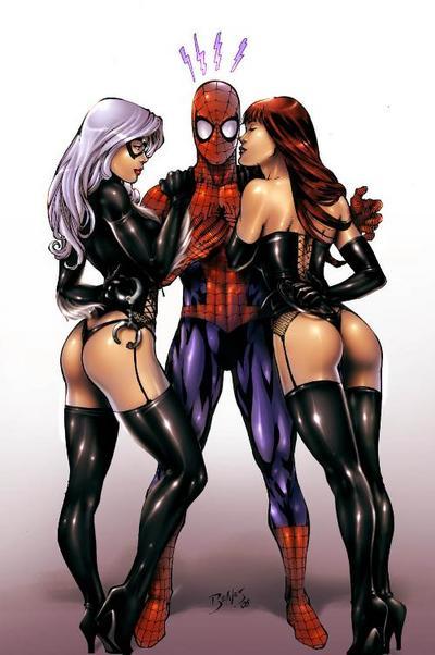 spider-man, black cat, felicia hardy, and mary jane watson (marvel and 1 more) drawn by claudinei_ribeiro and ed_benes